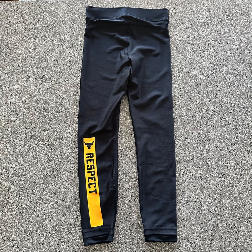 Under Armour‎ Project Rock Leggings Women's S 24" Black Yellow Tight 1310057